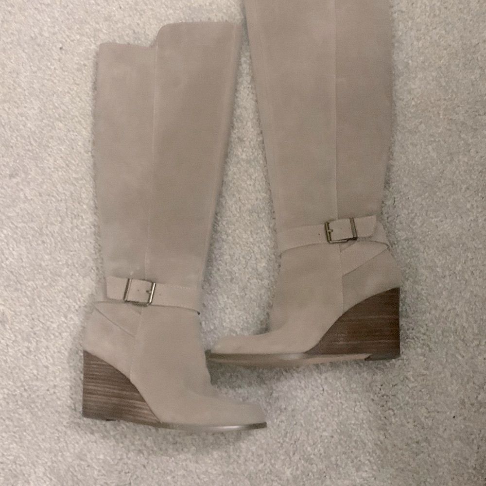 TAUPE knee high wedge boots - excellent condition